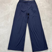 Halara Pants Women Small Navy Blue Wide Leg Regular Fit Pull On Pleated Trousers