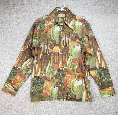 VTG Sears Kings Road Shop Cactus Button Up Hippie Shirt Size Medium 15 - 15 1/2