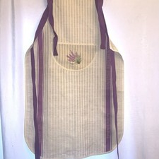 Charles Gallen Woven Linen Apron Embroidered Lavender Floral Vintage Kitchen
