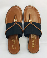 Italian Shoemakers, Brown With Black Strap Women s Sandals Slides Thongs Size 7