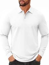 Mens Long Sleeve Polo Shirt Cotton Collared Shirt Casual Business Polo Classic L