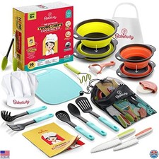 Kids Cooking Set with Real Utensils, Mixing Bowls, Apron  Guide - Gift Set