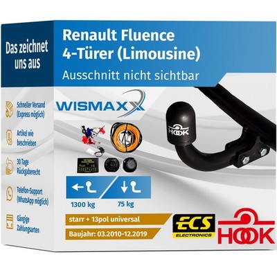 ANHÄNGERKUPPLUNG für Renault Fluence L3 10-19 starr HOOK +13pol E-Satz ABE