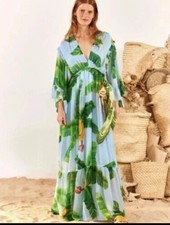 FARM RIO Fresh Bananas Maxi Chiffon dress Women’s Blue Size Small New w/tags