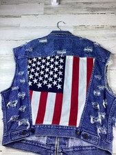 Furst Of A Kind American Flag Distressed Up cycled Sleeveless Jacket Made In USA