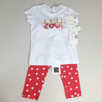 Monnalisa Top Leggings Set Girls 3T White Red Heart Polka Dot Jersey Outfit