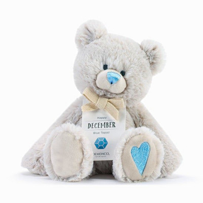 Demdaco Happy December Birthday Plush Bear Gray Blue Topaz Heart Paw Bow