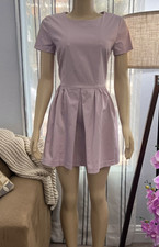 Purple Fit & Flare Short Sleeve Dress Size M Medium Pleated Mauve Nasty Gal