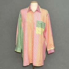 Davi&Dani Womens Striped Long Sleeve Button Down Shirt Top Colorful M