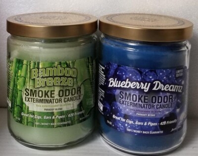 Smoke Odor 13 oz Candles 2 Fragrances Set Bamboo Breeze/Blueberry Dreamz.