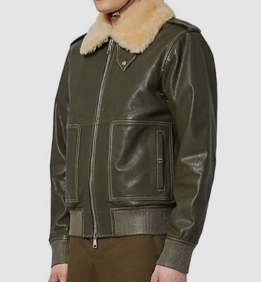 $2835 Erdem Men's Green Giles Leather Shearling Collar Bomber