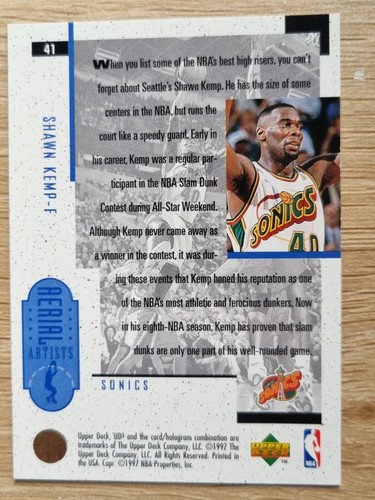 1996-97 Upper Deck UD3 Aerial Artists #41 Shawn Kemp - Sonics - Picture 2 of 2