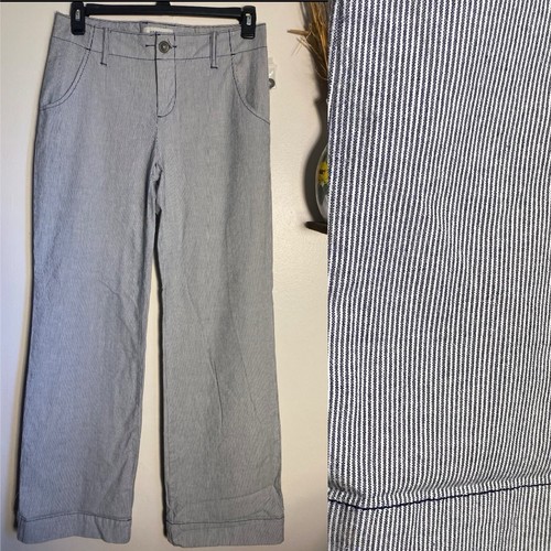 New Wide Leg Merona Striped Navy Trouser Pants Size 8 Contour Fit - 第 1/13 張圖片