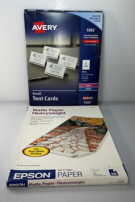 Avery Inkjet/Laser Tent Cards, 2'' x 3 1/2'', White,  92 Cards And  Epson Paper 21