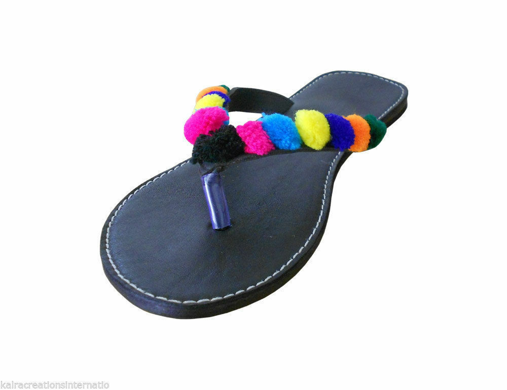 SAOLA Pantofole da donna tradizionali fatte a mano suola in pelle infradito piatte US 7