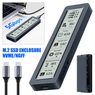 LCD M.2 NVMe NGFF SSD to USB Type-C Enclosure Case Converter Adapter B&M & M Key