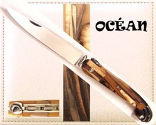 *UNIQUE COUTEAU PLIANT*OCÉAN *FORGÉ DAUPHIN*MATIÈRE FOSSILE*DBLE PLATINES*FRANCE