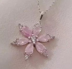 Authentic 2Ct Pear Cut Lab-Created Pink Sapphire Flowers Pendant 18 14K White Gold Plated