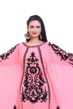 Long Moroccan Dress Stylish New Hand Work Dubai Farasha Pink Kaftan Gown Abaya