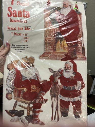 Vintage 1982 Peck Santa Claus Velvety Flocked Decoration 7 Piece NOS - Picture 4 of 6