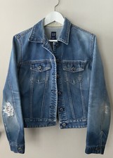 Gap sz M Classic Icon Denim Jean Jacket Distressed Fade