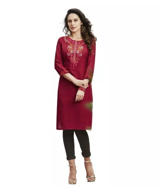 UK Indian Designer Soft Long Cotton Rayon Embroidery Tunic Kurtis Kurta Tops