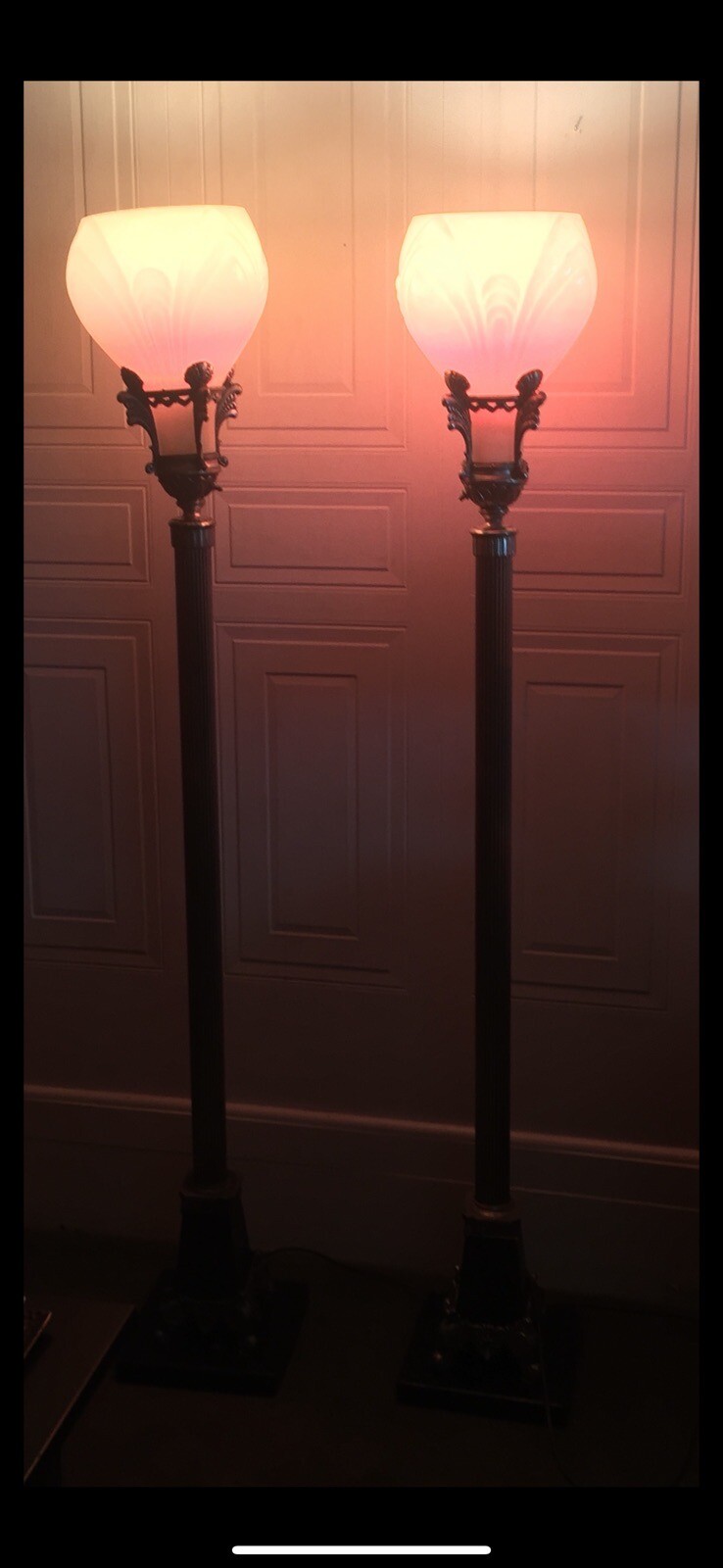 Vintage Torchiere Floor Lamps, Funeral Home Art DecoSet Of 2 W/shades