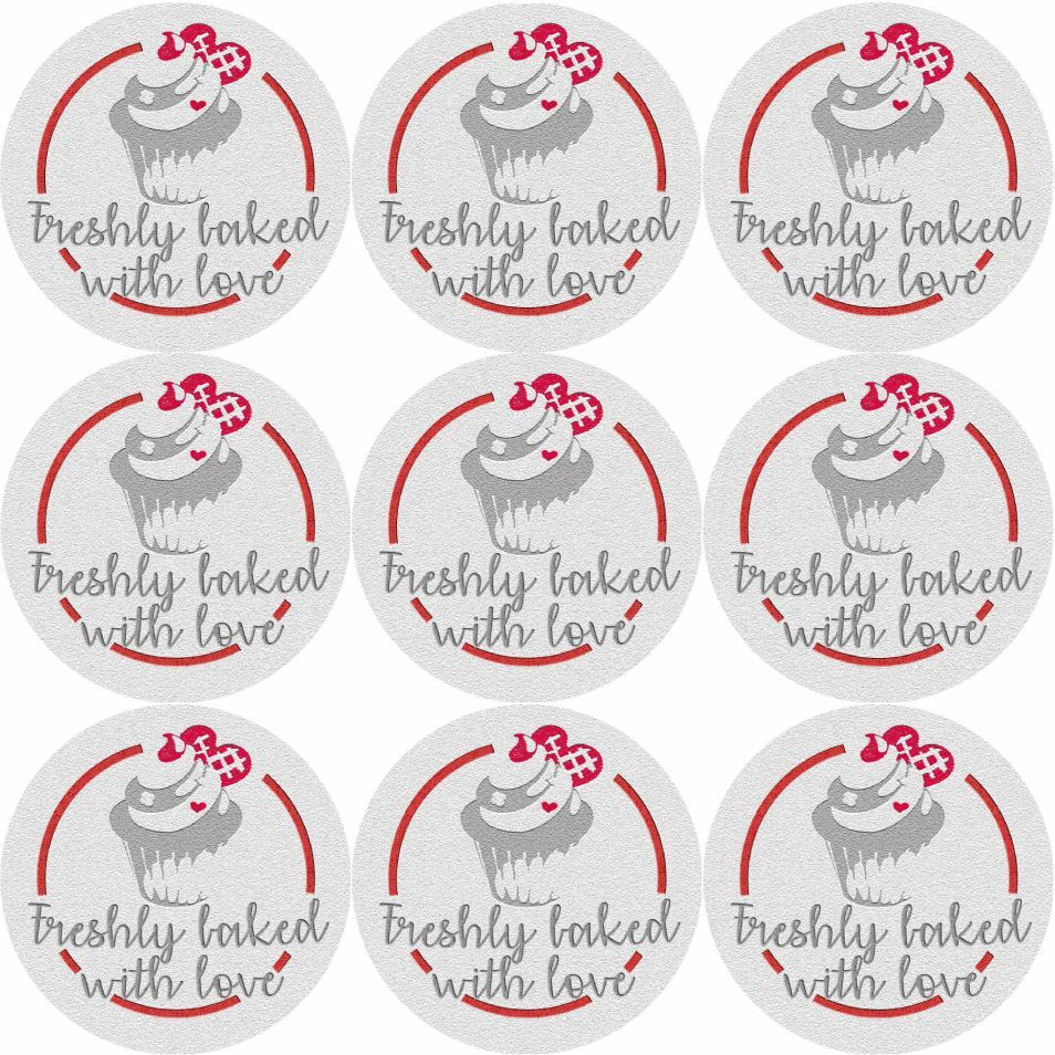 144 Freshly Baked With Love Glossy Stickers Home Baking Gift Packaging Labels