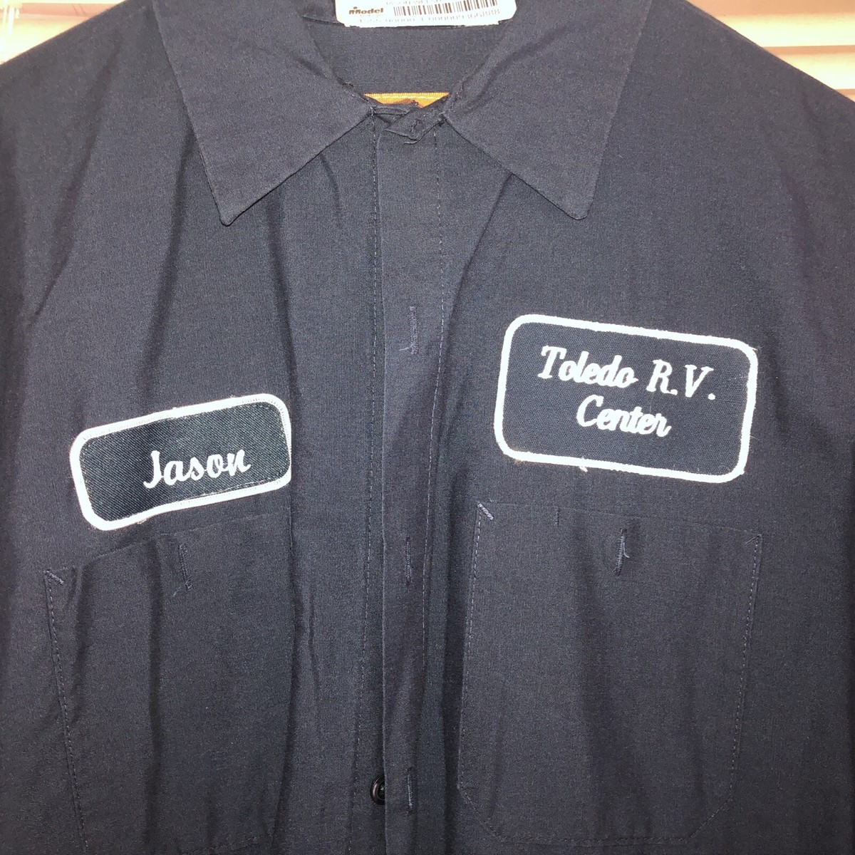 90s USA label silk×linen s/s shirt BLK Women's Crinkled short-sleeve shirt with logo collar | Black