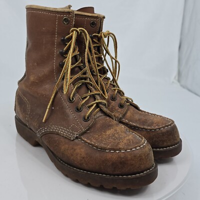 True Vintage Unbranded Men 4.5 Moc Toe Work Boots #4989 Brown Distressed Logger