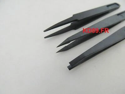 BERGEON 6751 3x Brucelles ESD en fibre de carbone - KD89 Distributeur Officiel