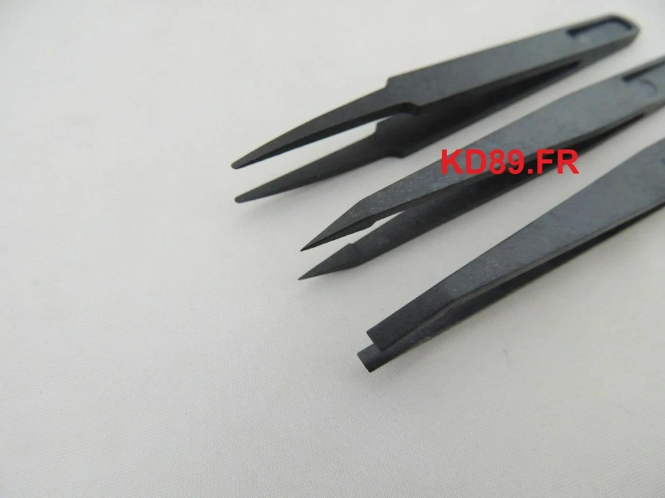 BERGEON 6751 3x Brucelles ESD en fibre de carbone - KD89 Distributeur Officiel