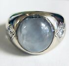 14k white gold .46ct Vs2 G diamond mens white star sapphire ring 19.2g gents