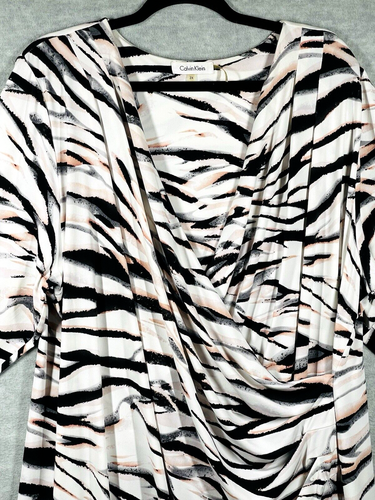 Calvin Klein Damen Faux Wickel Jersey Kleid 2X Stretch V-Ausschnitt Karriere Büro Zebra - Bild 2 von 11