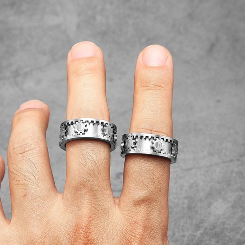 Fidget Spinner Gear Men Rings Stainless Steel Women Jewelry Punk New in Rock Str - Picture 20 of 24