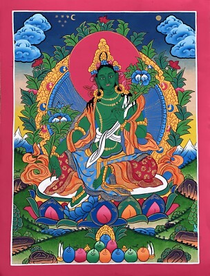 グリーンターラ　タンカペイント ORIGINAL HAND PAINTED GREEN TARA MOTHER GODDESS TIBETAN THANGKA