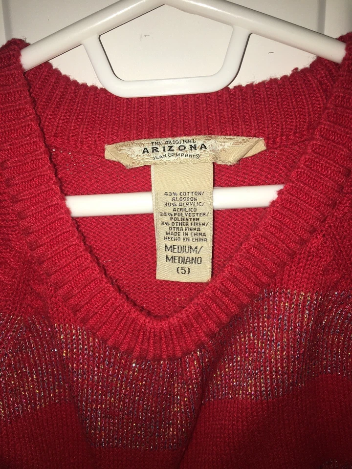 Vestido suéter feminino Arizona vermelho manga curta com brilho tamanho 5 M férias - Imagem 2 de 4