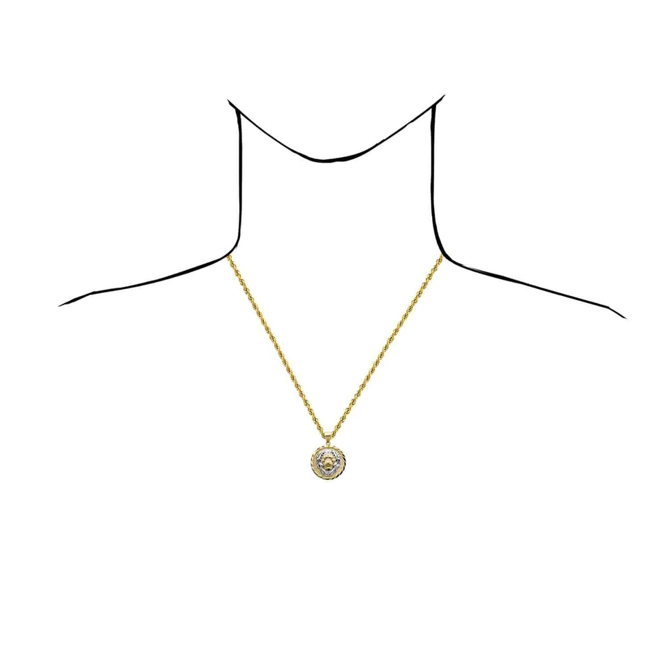 Colgante Cabeza de León Texturizada Oro 10K Dos Tonos Amarillo Blanco 1.45" Foto 3 de 4