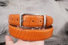 W 1.3" - Orange Real CROCODILE Belly LEATHER Skin Men's Belt #P17