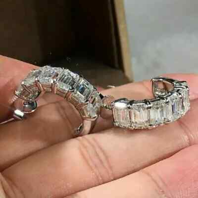 3Ct Lab Created Emerald Diamond Beautiful Huggie Earrings 14K White Gold Plated