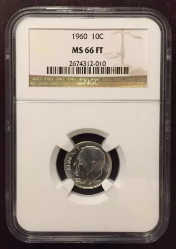 1960 Roosevelt Dime NGC MS-66 FT, Buy 3 Get $5 Off!! x2294
