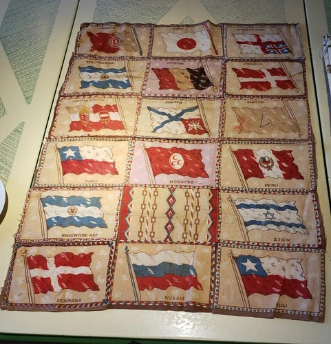 Antique Tobacco Flags Cloth 16 Different Zion Russia Ireland Sewn Together