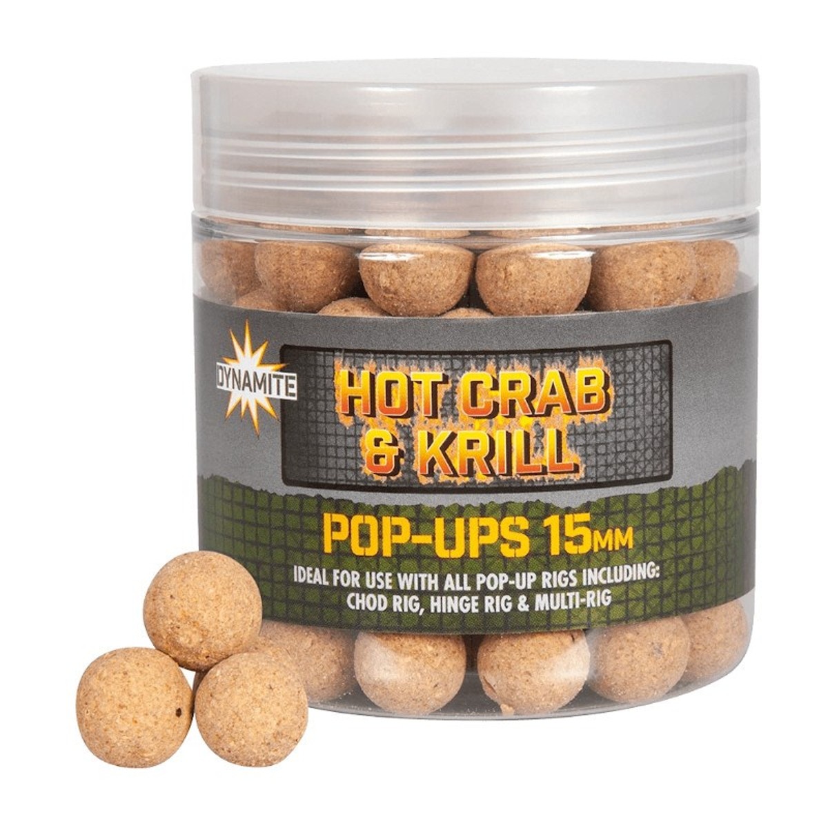 Dynamite Hot Crab Krill Food Bait Pop Ups 15mm Carp Fishing Chod Stiff Hinge Rig