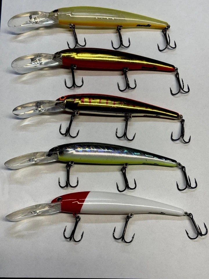 (5) Señuelos Bandit Deep Divers usados Crankbaits de agua dulce 4 3/4” con labio lote de 6” Foto 2 de 4