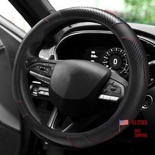 15" Car Steering Wheel Cover, Carbon Fiber Leather Carbon Fiber Black Black