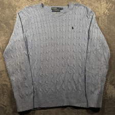 Polo Ralph Lauren Sweater Men XL Blue Cable Knit Crew Neck Embroidered Pony Logo