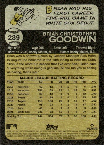 2022 Topps Heritage #239 Brian Goodwin - Bild 2 von 2