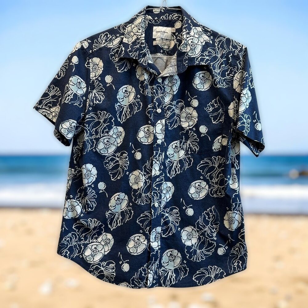 Goodfellow & Co Slim Fit Tropical Shirt Men's L Navy Print