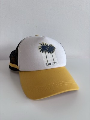 Roxy Trucker Women s Hat Adjustable Snap Back Black Palm Trees Yellow