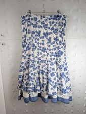 Per Una Floral Cotton Midi Skirt White Blue UK12